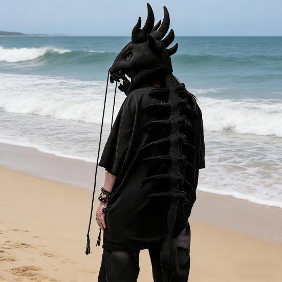 Китайский Лун Головной убор Скелет 3D Кость Дракона Головной костюм Реквизит Хэллоуин Косплей Вечеринка Сценическое выступление Плюшевый чехол на голову