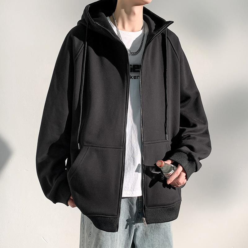 Осенний новый кардиган с капюшоном, толстовка с капюшоном, мужская, гонконгская, свободная, повседневная, однотонная, с открытыми плечами, спортивная, топ прилив