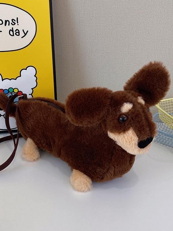 Cute Plush Dog Bag With Colorblock Design And Nylon Lining For Womens Fashion
