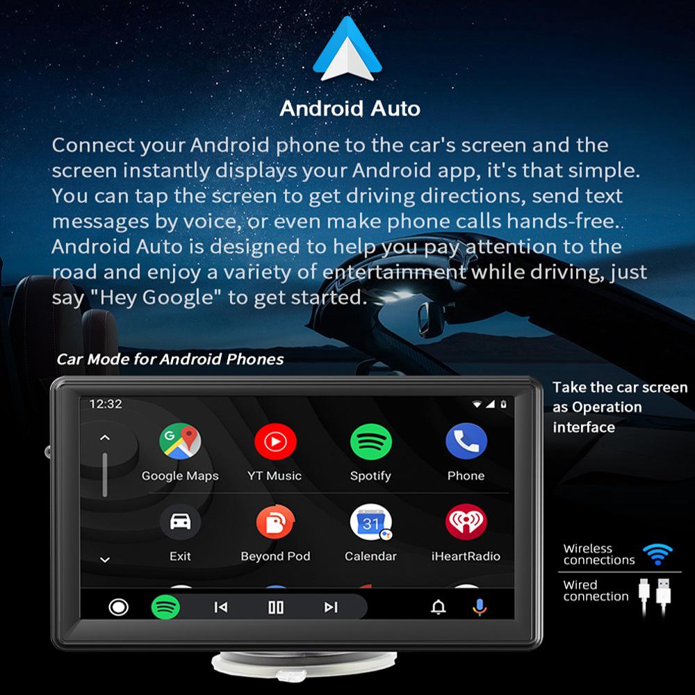 7-дюймовый портативный беспроводной Carplay Android авто радио автомобильный мультимедийный плеер 1080P IPS монитор сенсорный экран Mp5 радио Bluetooth B500W