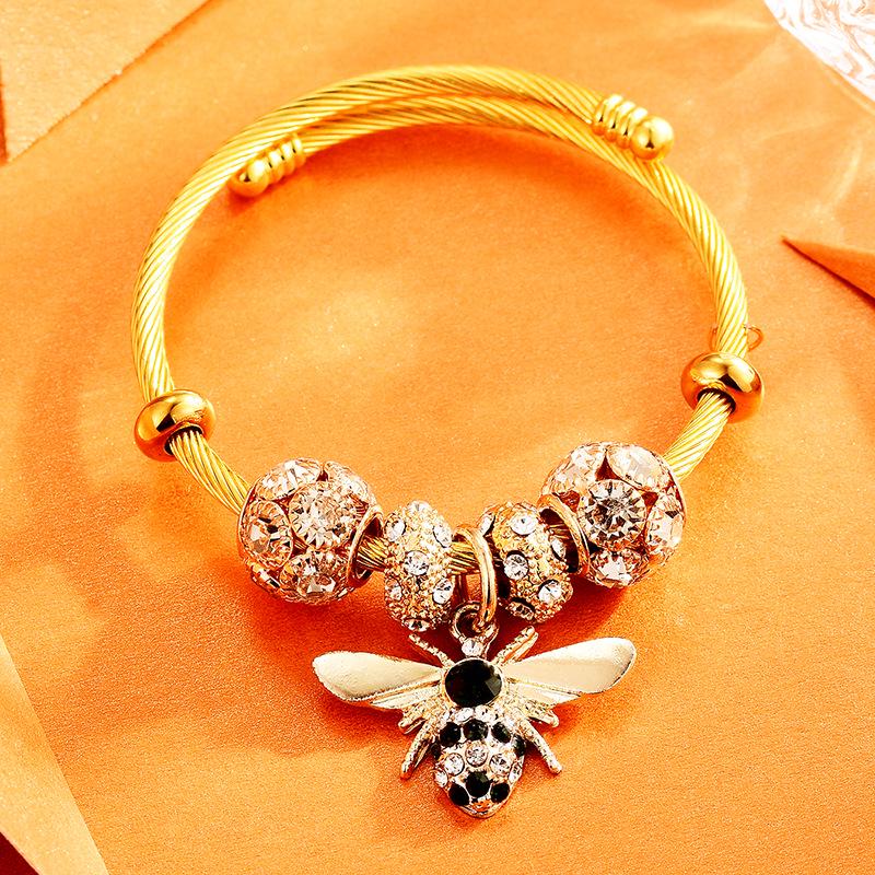 Титановый стальной золотой браслет, регулируемый пчелиный блестящий бриллиантовый шар, подарок для любовника подруги