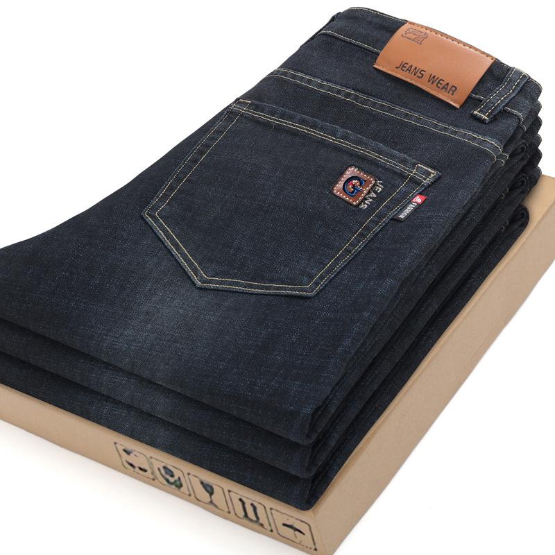 Новые джинсы осень-зима, флисовые утолщенные свободные прямые деловые эластичные повседневные брюки