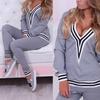 2 шт./компл. женские повседневные полосатые подол с v-образным вырезом толстовка брюки хлопок спортивный спортивный костюм