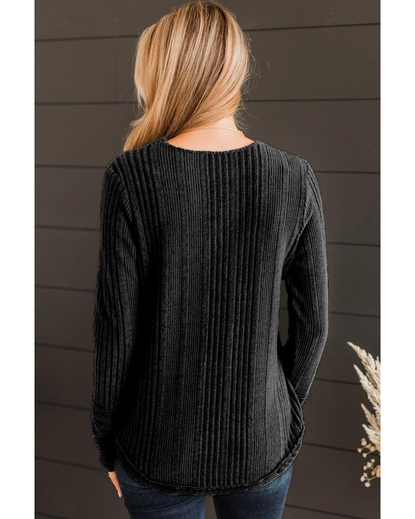 Azura Exchange Черный топ с V-образным вырезом, на пуговицах, в рубчик