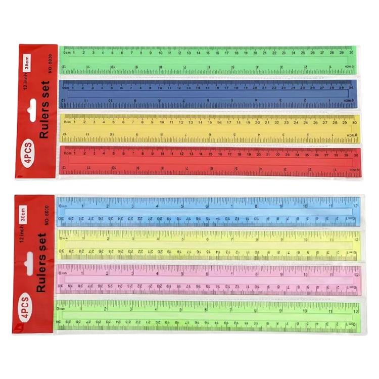 4Pcs 12Inch Clear Rulers Drawing Ruler Math Ruler Measuring Ruler Measuring Tool for Drawing Drafting Measuring