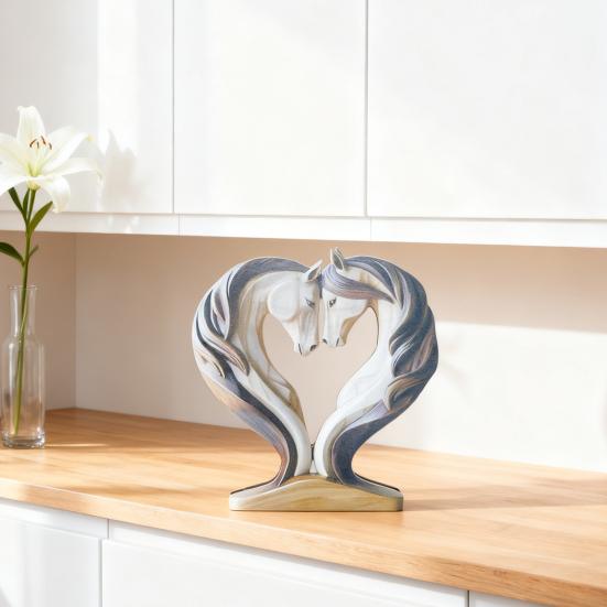 Юшенг Деревянная Лошадь Орнамент Ручной Работы Фермерский Дом Деревенский Сердце Любви Двойная Лошадь Фигурка Статуэтка Скульптура Украшение для Дома Офиса Настольное Украшение Орнамент