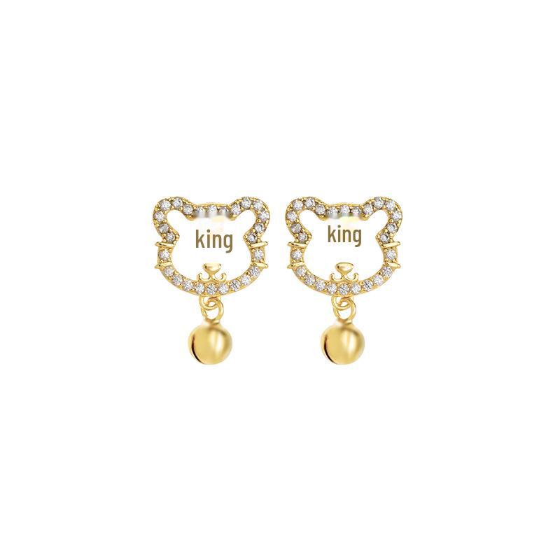 Серьги из серебра S925 пробы с изображением тигра в китайском зодиаке, колокольчиками и бриллиантами для женщин