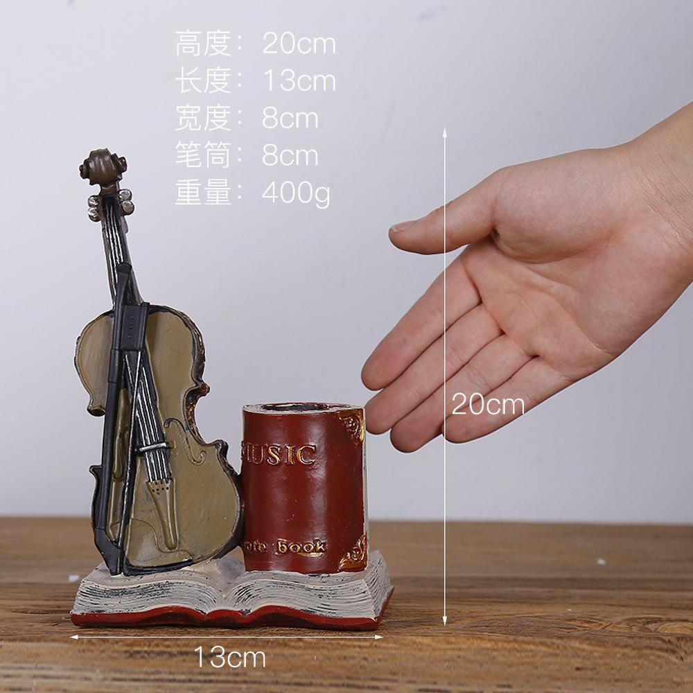 Vintage Saxophone and Violin Pen Holder, Retro Music Theme Resin Craft for Desk Decor, Unique Office Organizer Gift