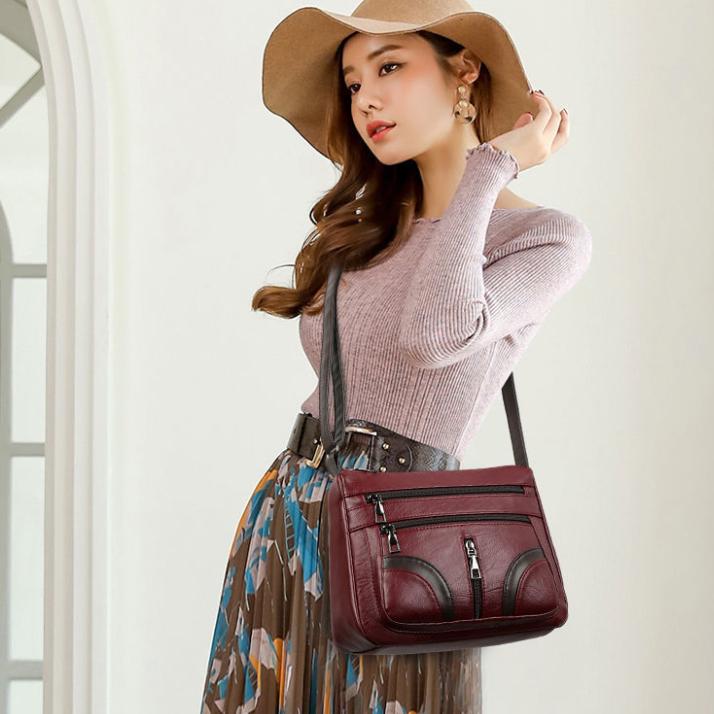 WTEMPO Многослойные женские сумки из текстурированной искусственной кожи, всесезонные сумки-мессенджеры большой вместимости, мягкие однотонные сумки на плечо