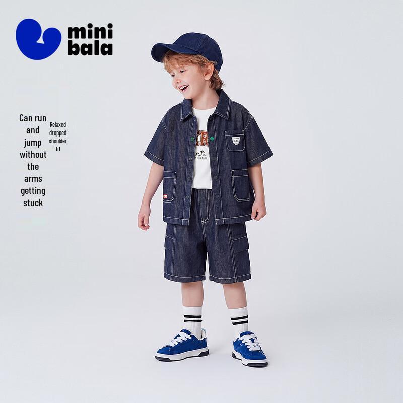 Minibala Комплект из хлопка и льна для мальчиков: джинсовая футболка с коротким рукавом и шорты
