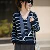 Autumn And Winter New Stubborn Bear Crew Neck Knitted Cardigan Long-Sleeved Women'S Silk Scarf Loose Striped Versatile Top Jacket