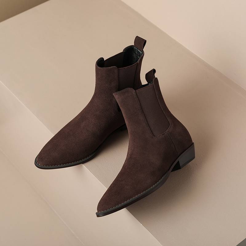 Krazing Pot Зимние ботинки челси из коровьей замши с круглым носком на толстом низком каблуке, увеличивающие рост, женские ботильоны, большой размер 41