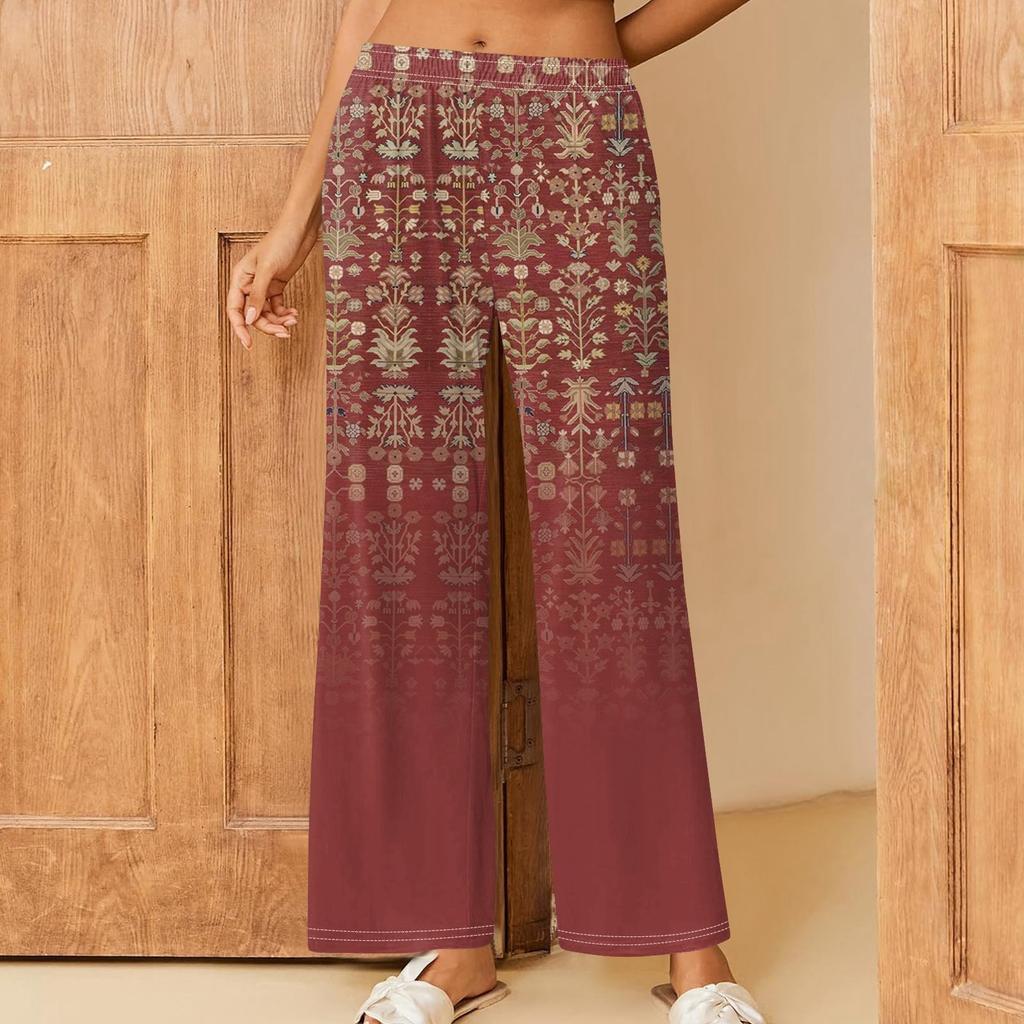 Женские повседневные брюки прямого кроя с эластичным поясом и принтом