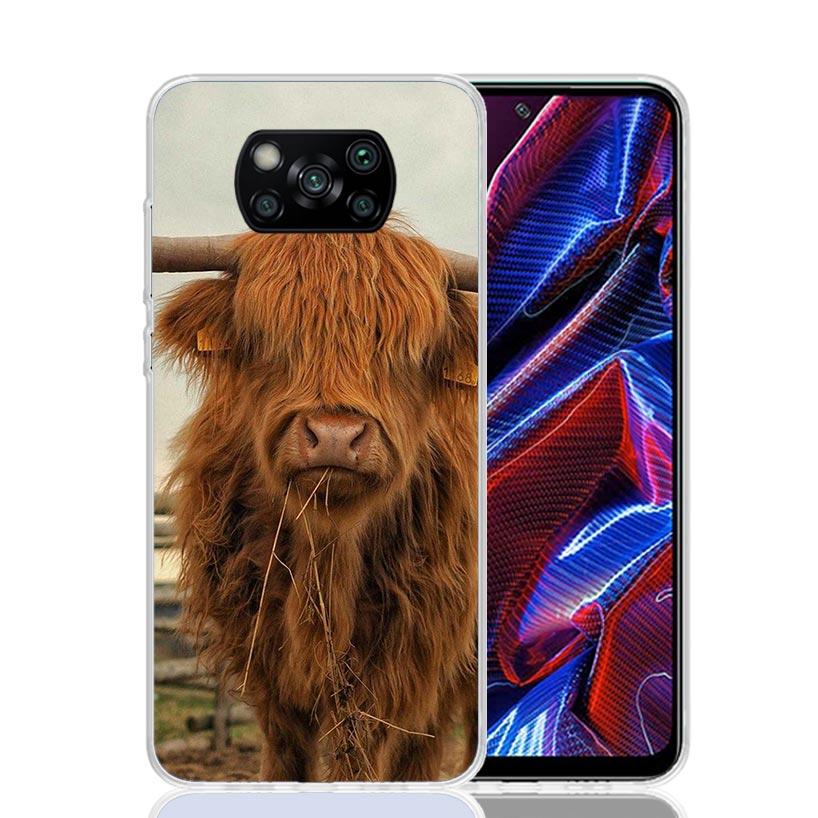 Милый чехол для телефона с шотландской коровой для Xiaomi Poco X7 X6 X5 Pro F7 Ultra Redmi 15C 15 13 13C 12 12C 10 10A 10C 9 9A 9C 9T Cover Poco X
