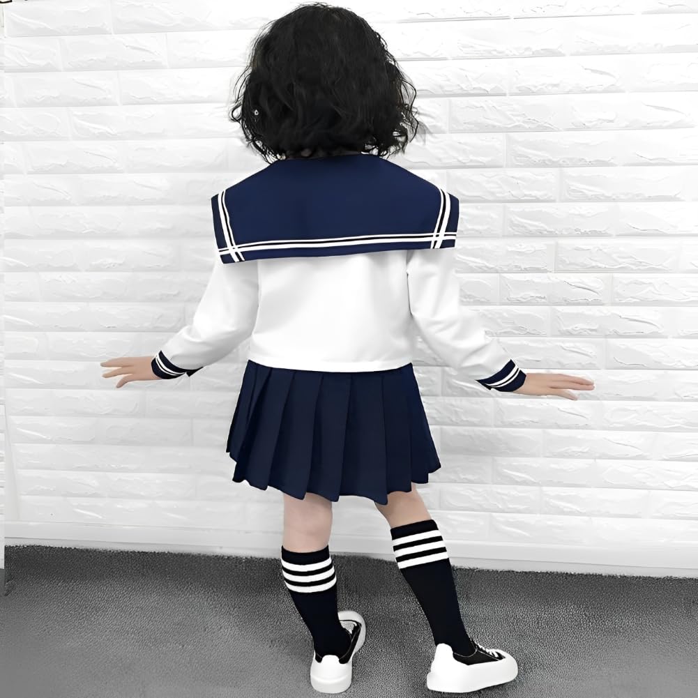 REENEW JK Long Sleeve Sailor Uniform Cosplay Halloween Boys and Easy Navy Perfect for School Cultural Entrance and Includes Pleated School Uniform Set
