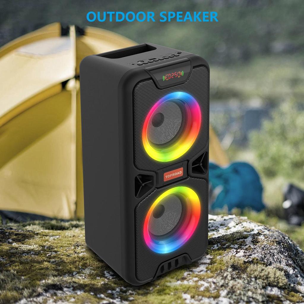TOPROAD 20 Вт Bluetooth-динамик, портативный беспроводной уличный бумбокс, бас-колонка, большой динамик для домашней вечеринки, поддержка FM-радио, светодиодные фонари