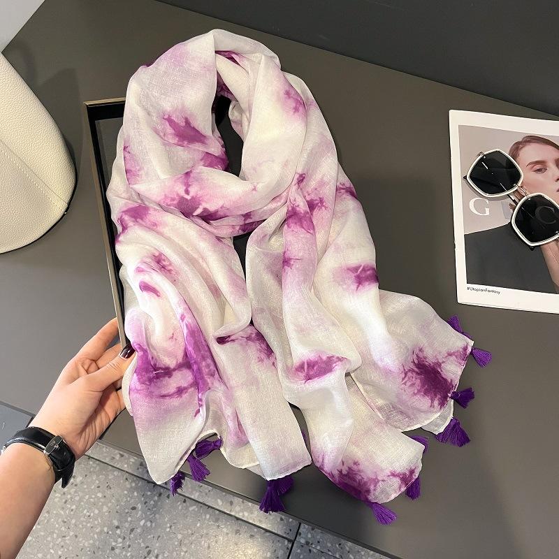 Plain Ombre Ink Painting Abstract Tassel Viscose Shawl Scarf Lady Tie-Dyed Wrap Pashmina Stole Bufandas Muslim Hijab 180*90Cm