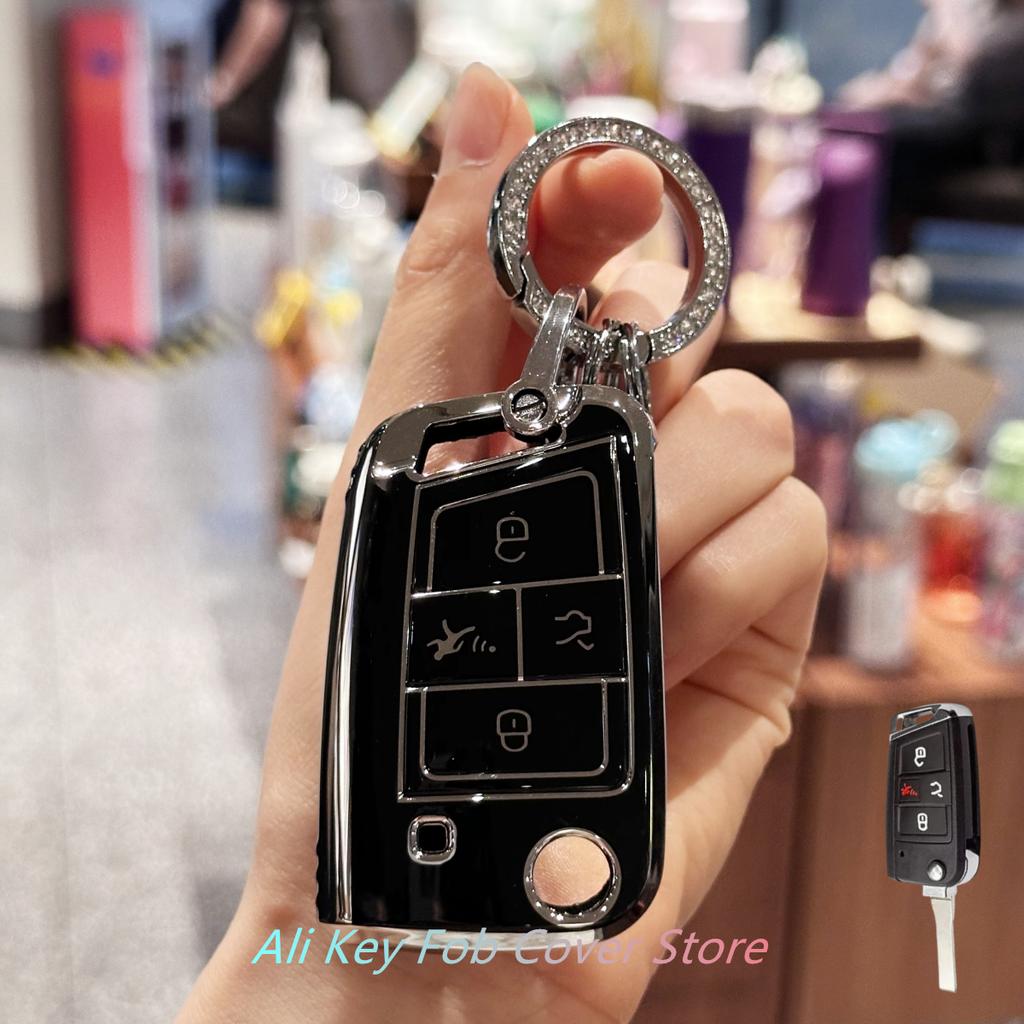 Key Fob Cover Car Keychain for Volkswagen VW Tiguan Golf Jetta Polo Atlas Skoda Smart Key Protector Holder