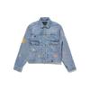 Levis Collared Pattern Printed Embroidered Button Loose Long Sleeve Cropped Denim Jacket Women Jackets Indigo A5884-0001