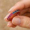 Wedding Engagement Anniversary Promise Gift – Rainbow Sapphire Eternity Band, Multi Sapphire Vintage Wedding Ring, Birthstone Jewelry for Women