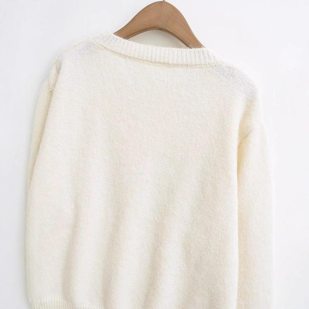 2024 Winter Women's European & American Style Crew Neck Long Sleeve Knit Pullover