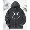Creative Smiling Printed Washed Hoodies Women Hip Hop Cotton Streetwear Autumn Fashion Clothes Casual Hoody