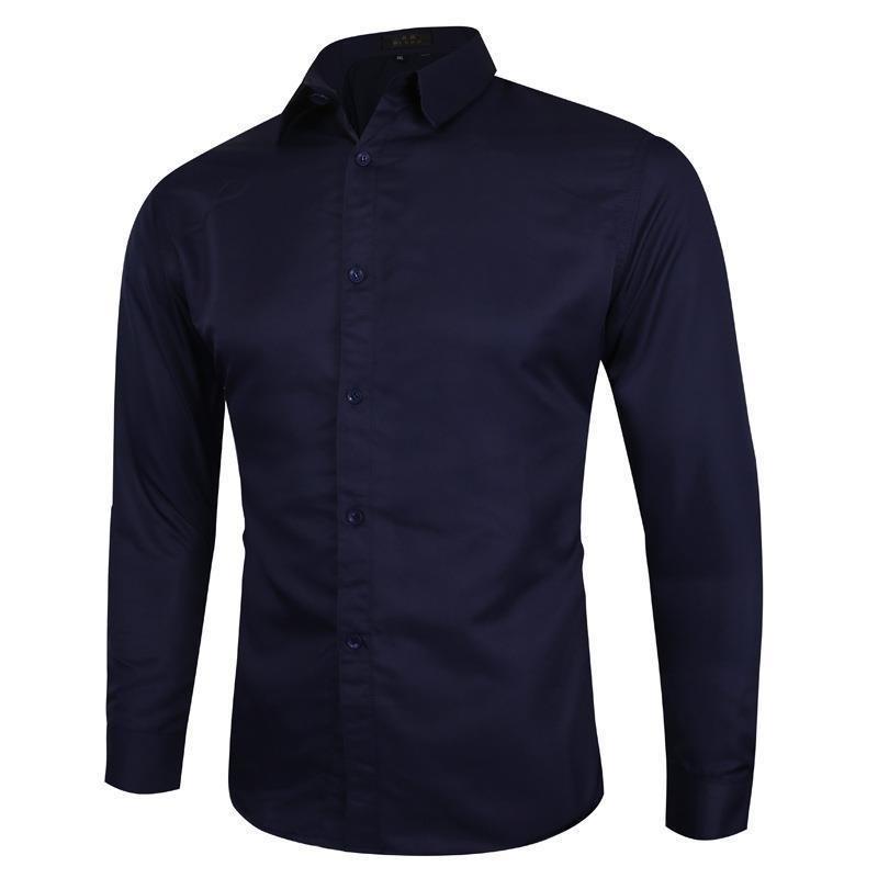 Мужская однотонная рубашка большого размера с длинным рукавом в стиле business casual