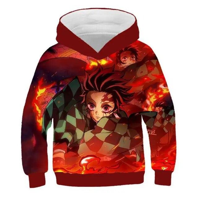 Толстовка с капюшоном в стиле аниме «Убийца демонов», детская модная толстовка, топы для мальчиков, осенние толстовки с героями мультфильмов для маленьких девочек, повседневная детская одежда с капюшоном для мальчиков