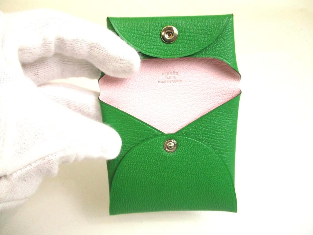 Подлинный HERMES Бамбук и Роза милый Кошелек для монет Bastia из кожи шевро Myzore #a925 Восстановленный