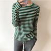 Женские полосатые футболки с длинным рукавом Женская уличная одежда Осень Весна Хлопковые футболки Топы Свободная футболка в корейском стиле
