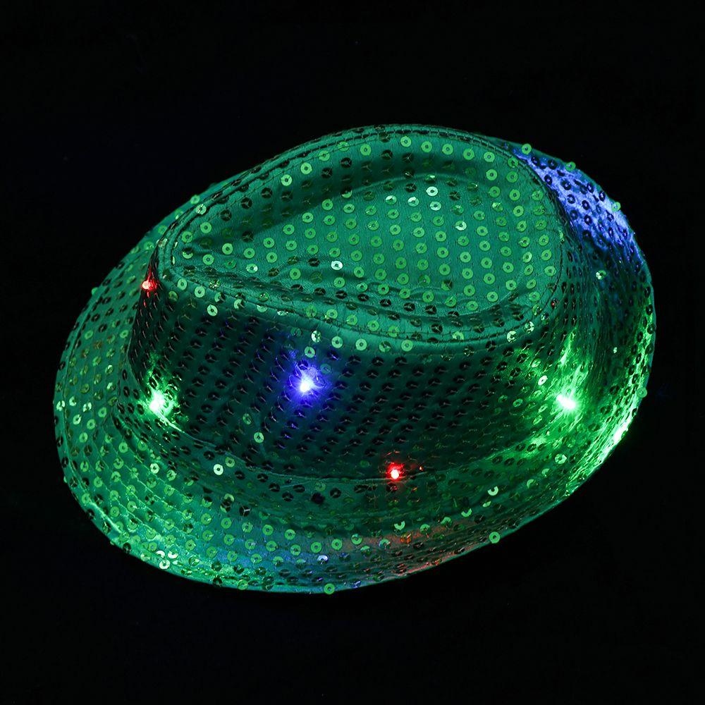 Унисекс Платье Танцевальная Вечеринка Светящаяся Джазовая Шляпа Светодиодная Федора Трилби Панама с Пайетками