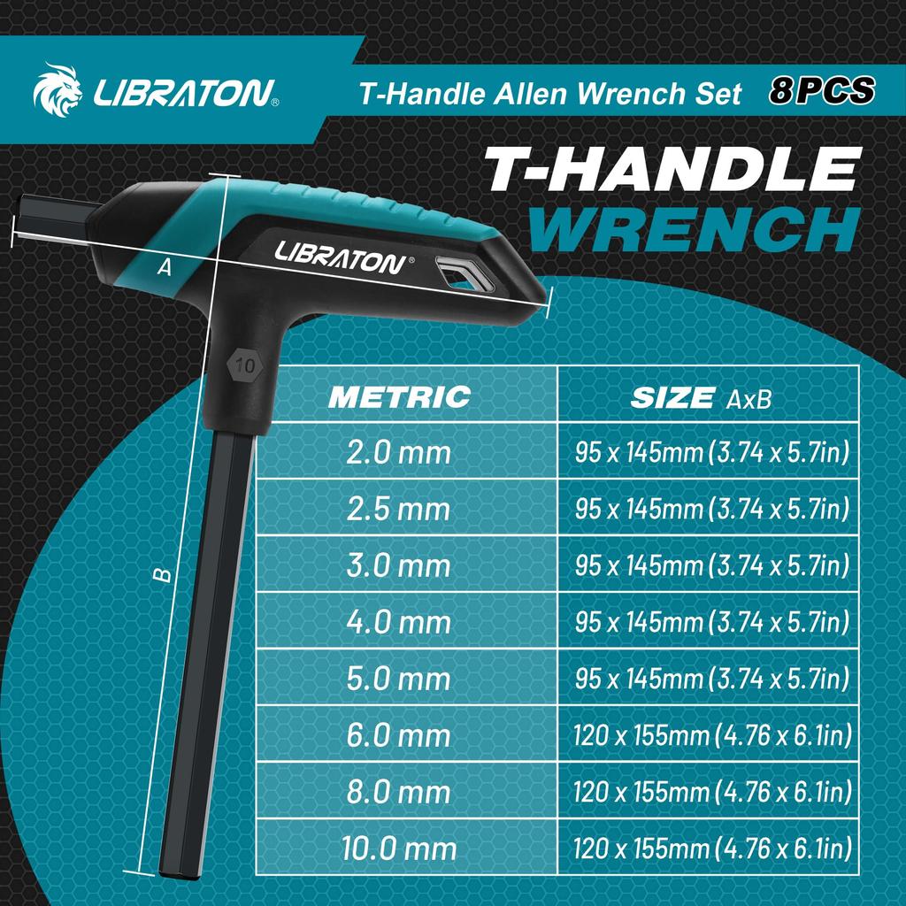 Набор шестигранных ключей LIBRATON, метрические размеры и шестигранный ключ, инструмент для ремонта велосипеда с подставкой, ключи с Т-образной рукояткой, 2, 2,5, 3,0, 4,0, 5,0, 6,0, 8,0, 10 мм,