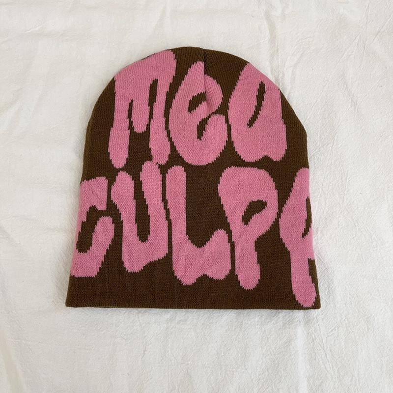 Acrylic Knit Beanie Hat With Embroidered Letters For Streetwear Fashion In Winter Season