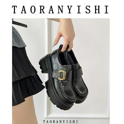 Женские ретро туфли на толстой подошве, новинка осени, с круглым носком, толстым каблуком, из маленькой кожи, на липучке, на высоком каблуке, на платформе, одинарные туфли