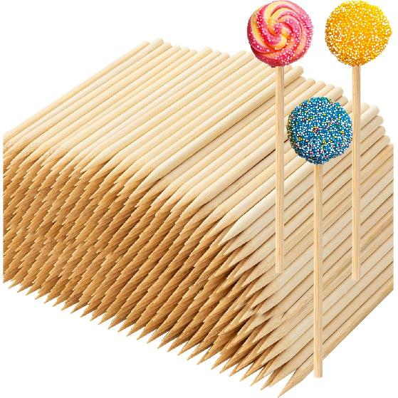 Bamboo Candy Apple Sticks, 100Pcs Semi Pointed Candy Caramel Lollipop Sticks, Natural Wooden Cotton Sticks for Candies, Chocolates Cookies Party
