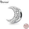 Bamoer Genuine 925 Sterling Silver CZ Oxidized Silver Vine & Moon Original Charm for Brand Female DIY Jewelry