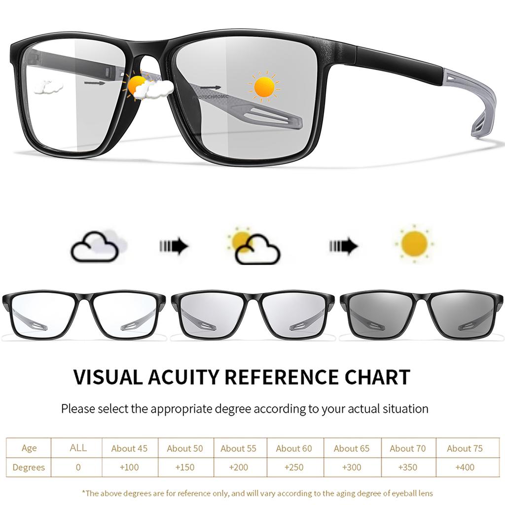 Унисекс Фотохромные Очки для Чтения Классическая Квадратная Оправа Для Пресбиопии Блокирующие Синий Свет Легкие Очки