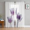 Букет синих цветов, прозрачные шторы для гостиной, спальни, оконная обработка, кухня, шифоновая занавеска