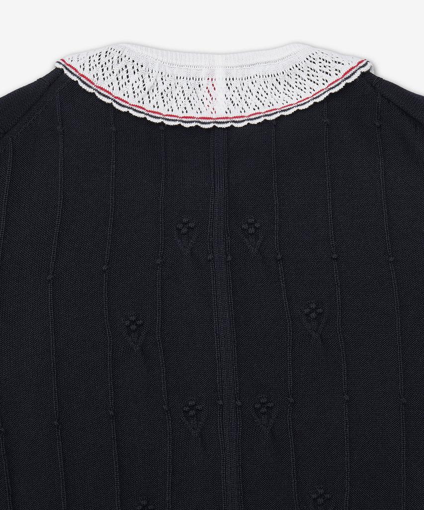 Thom Browne Merino Wool Bobble Stitch Lace Trim Cardigan - Navy / Fkc697By1051415