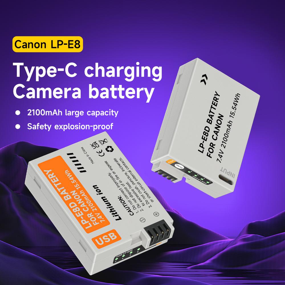 PALO Аккумулятор LP-E8 Type-C емкостью 2100 мАч с индикаторной лампой для Canon EOS 550D 600D 650D 700D X4 X5 X6i X7i T2i