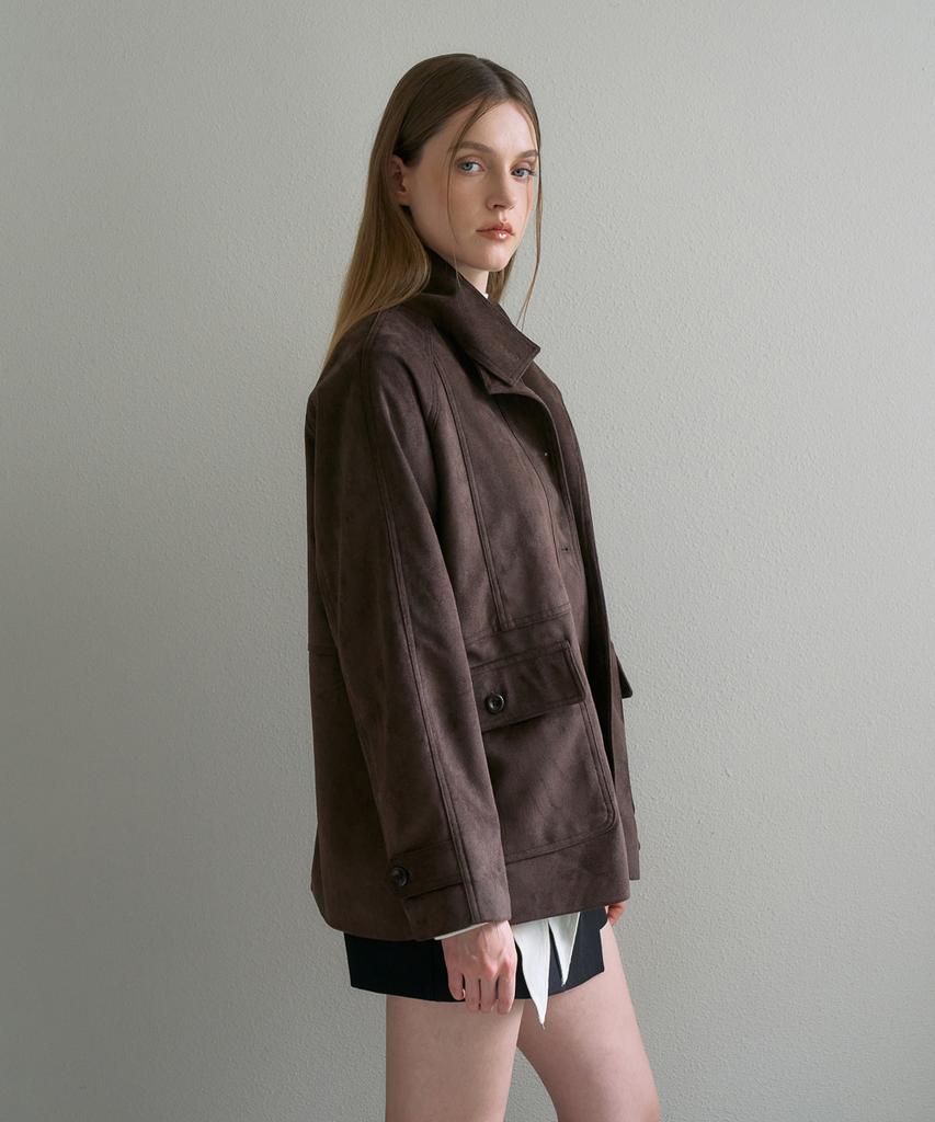 DEHEVE Suede High-Neck Half Jacket [Cocoa Brown]