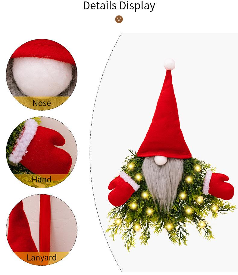 Light‑Up Faceless Gnome Christmas Wreath, Xmas Door Window Hanging Ornament