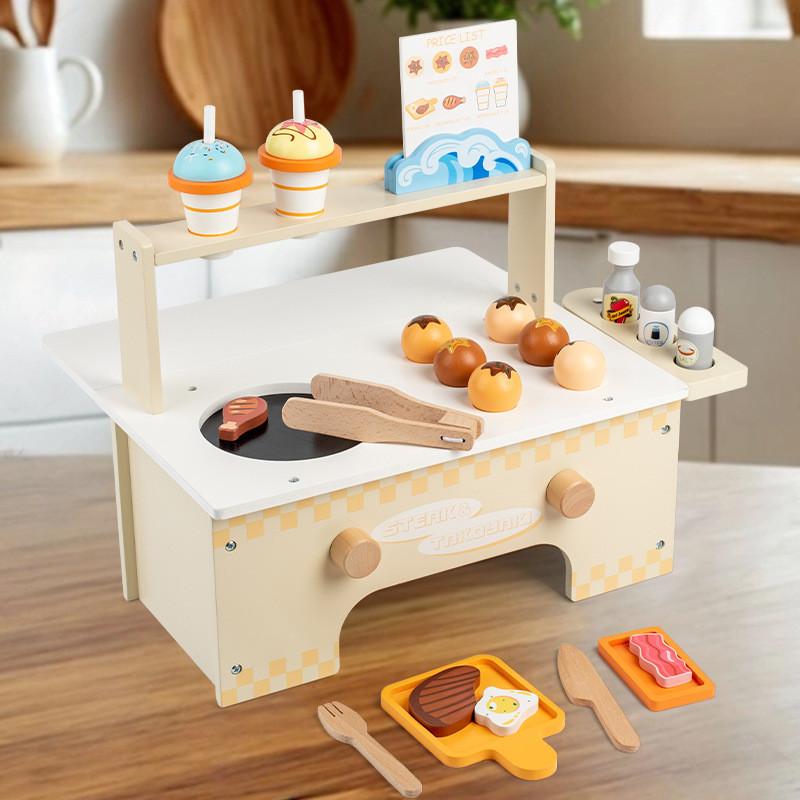 Kids Food Wooden Stall Toy With Ice Cream Bbq For Learning And Imaginative Play