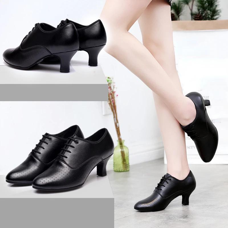  Women Genuine Leather Jazz Dance Shoes Latin Salsa Ballroom Shoes Soft Breath Woman Practice Dancing Shoes Ladies Sneaker