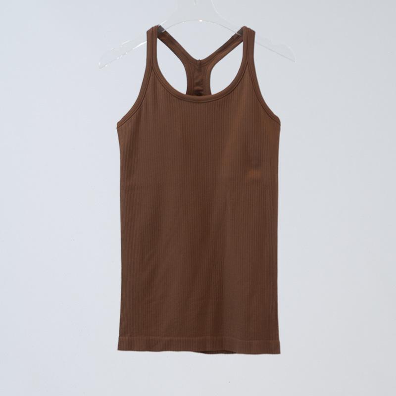 Женский бесшовный трикотажный жилет для йоги в рубчик с I-образной спинкой — облегающий, высокоэластичный спортивный костюм