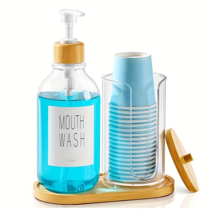 Диспенсер для ополаскивателя для полости рта в ванной комнате, бутылка-дозатор для ополаскивателя для полости рта с держателем для бумажного стаканчика, белый контейнер для ополаскивателя для полости рта объемом 17 унций с B