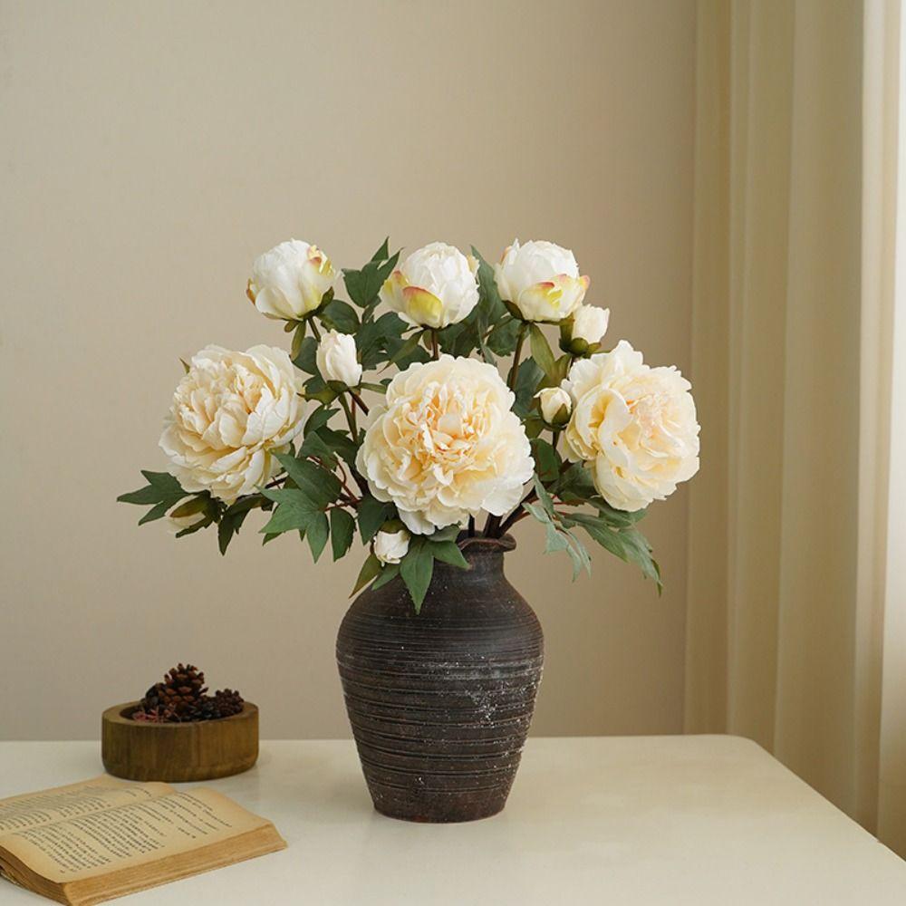 3 Heads Artificial Peony Flowers Bouquet Realistic Simulation Peony Wedding Party Decor