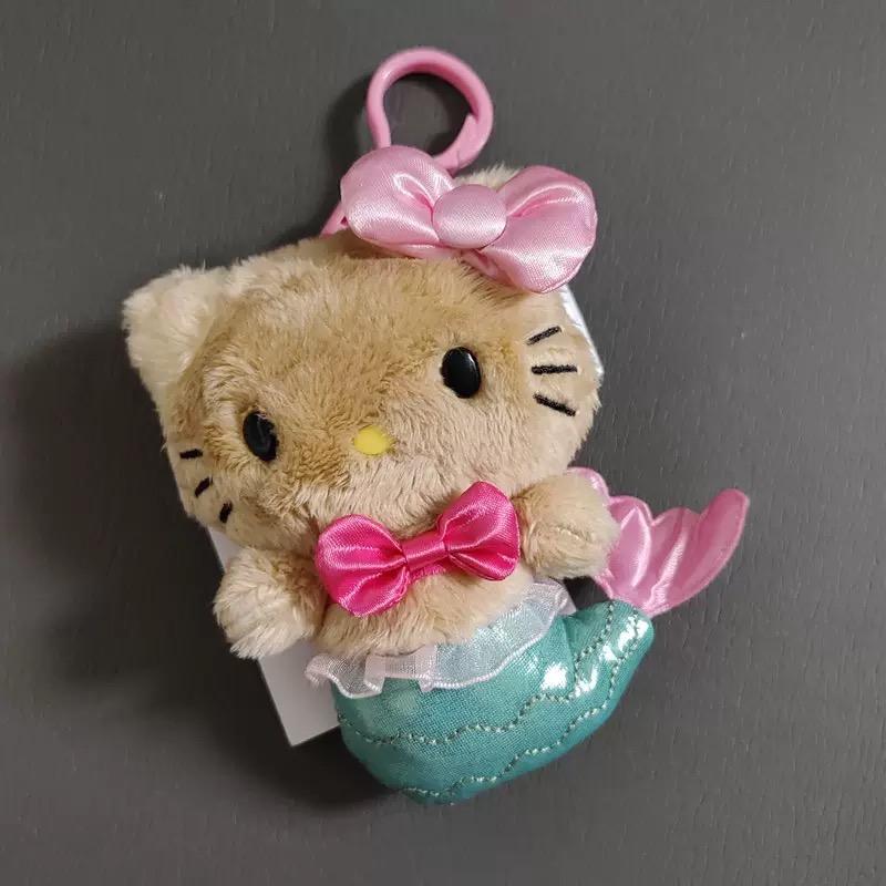 Sanrio Shiny Mermaid Hello Kitty Plush doll Keychains blink pink Kitty cat toy Pendant Anime Cartoon Mermaid Plushie Key ring