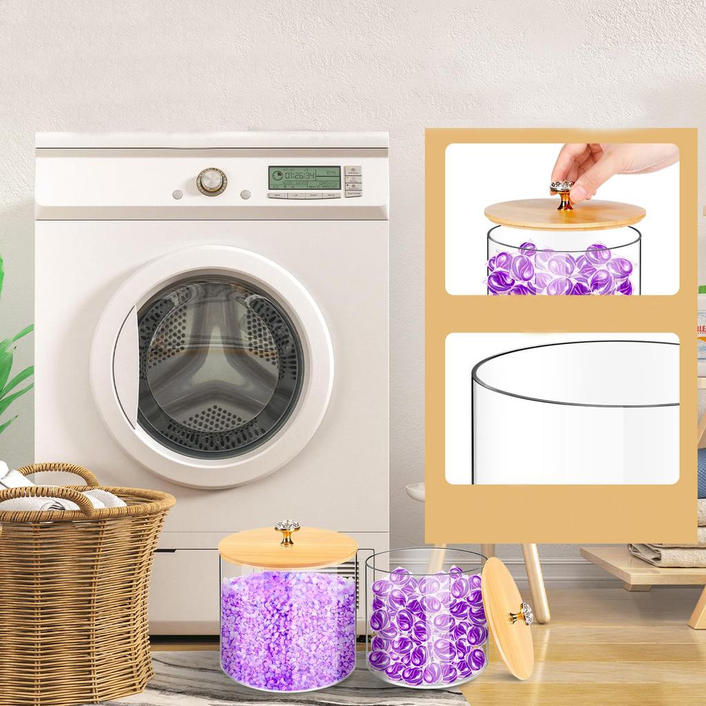 2 Pack Laundry Pods Detergent Container for Laundry Room Organization and Storage BoxPlastic Storage Jars with Bamboo Lids