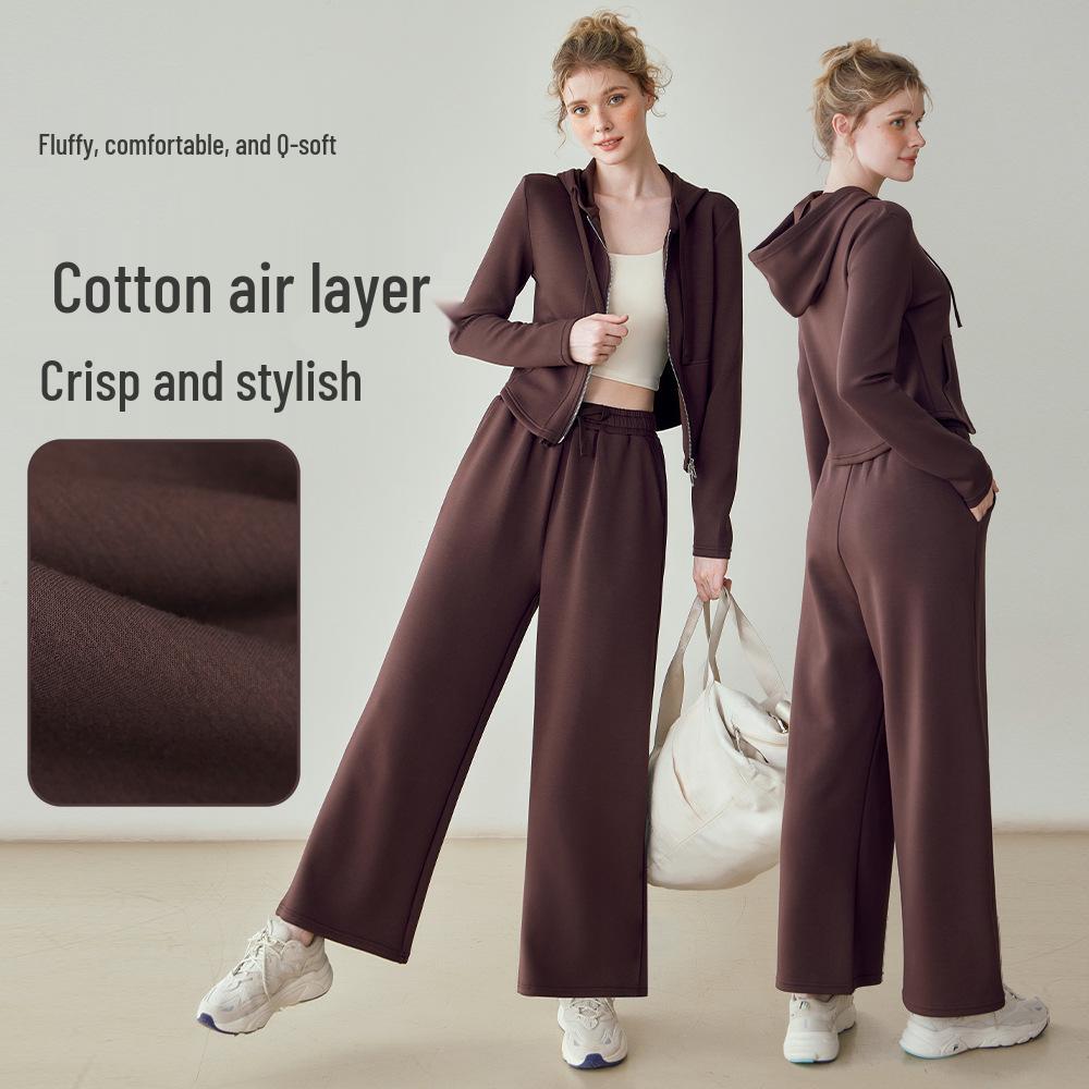 Женский худи для йоги с капюшоном и брюки широкого кроя, комплект из двух предметов - Теплый и удобный